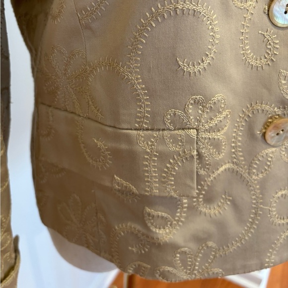 NWOT TAN EMBROIDERED RELAXED FIT JACKET W MANDARIN COLLAR & ABALONE BUTTONS 8P - Picture 10 of 14